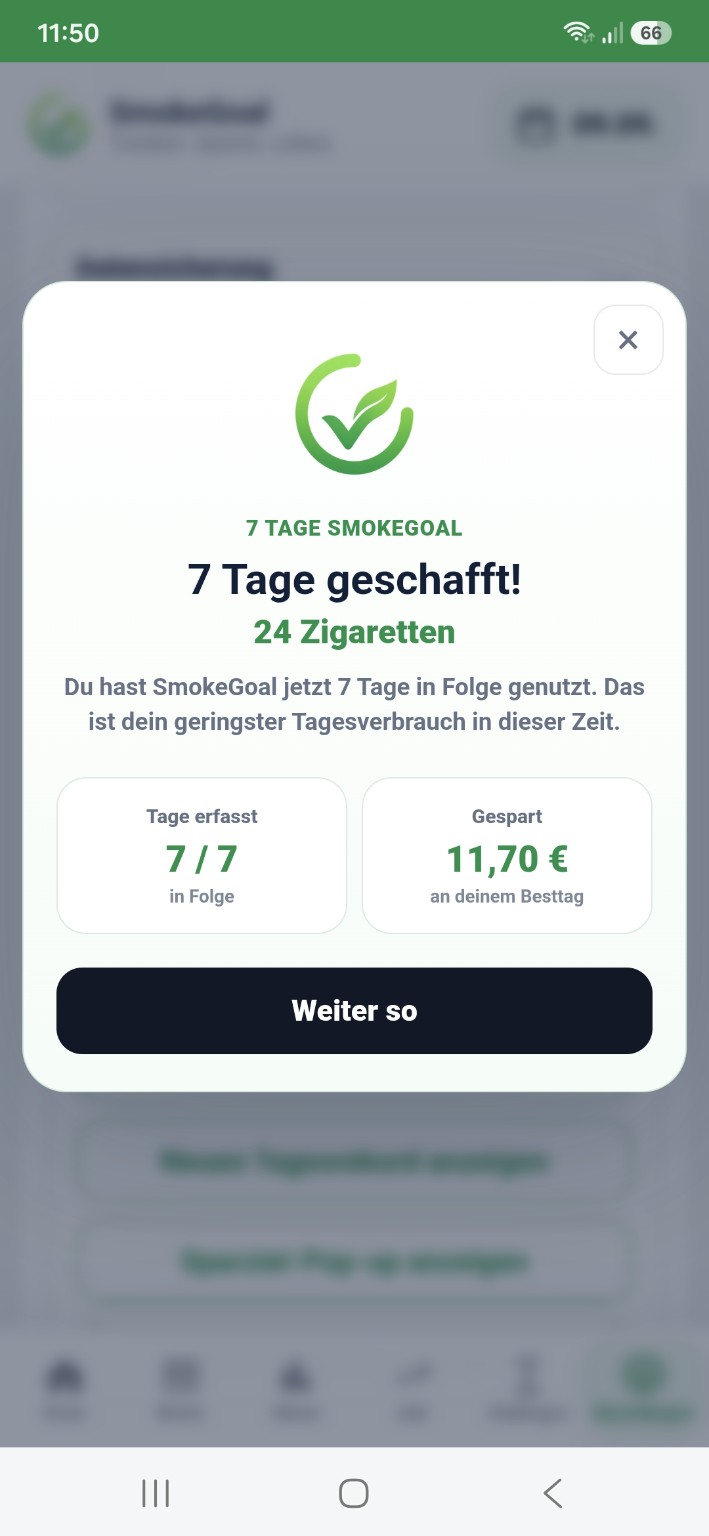 SmokeGoal achievement after seven tracked days