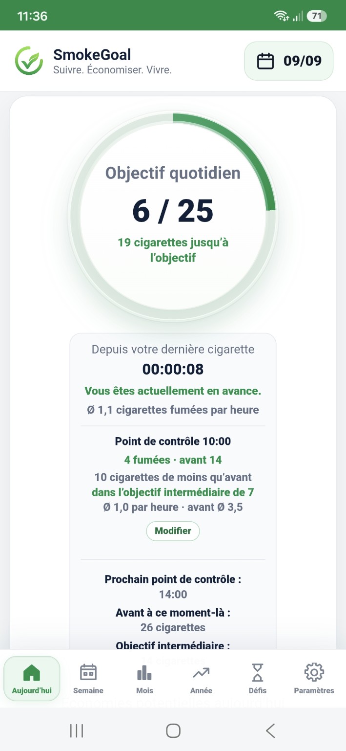 SmokeGoal daily overview in French