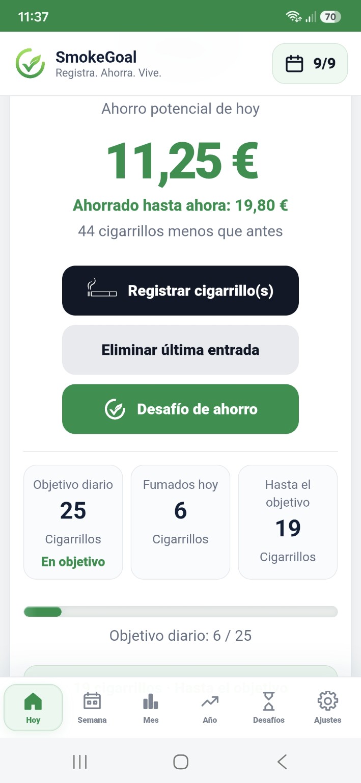 SmokeGoal daily overview in Spanish