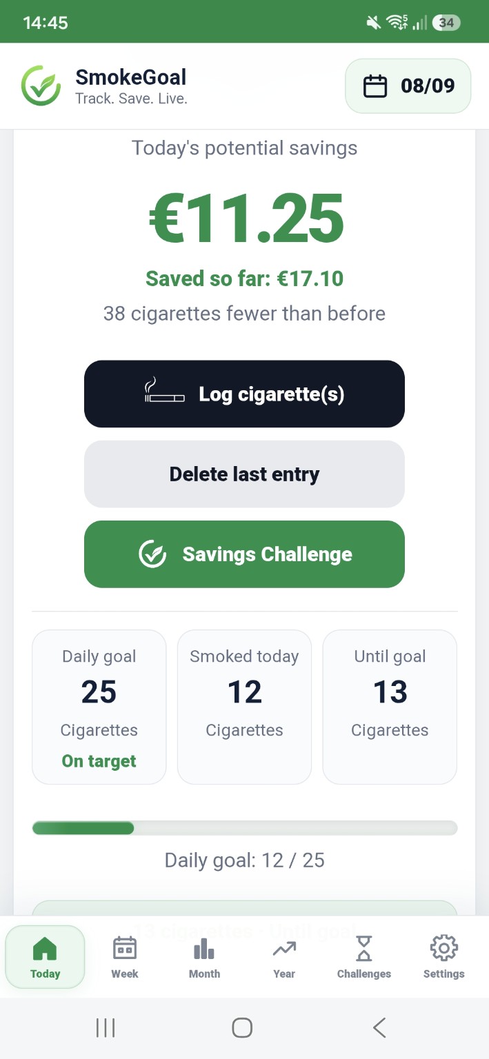 SmokeGoal savings view